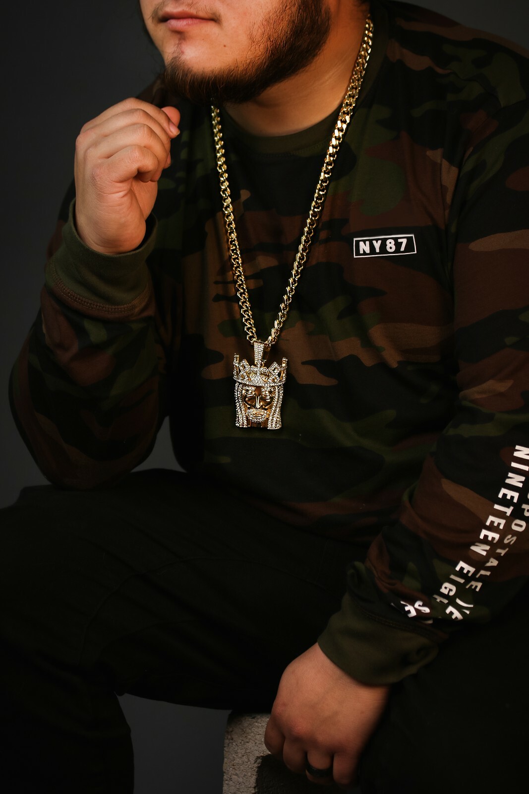 14k Gold Plated XL Jesus Royal Crown Pendant 30″ Cuban Link Chain Cubic Zirconia