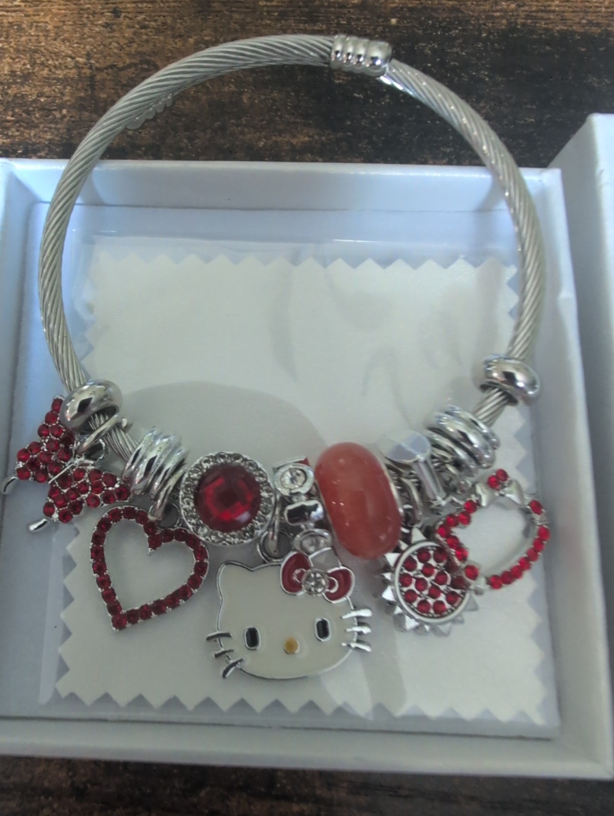 Hello Kitty Trendy Sparkly Wrist Heart Hollow Design Adjustable Bracelet