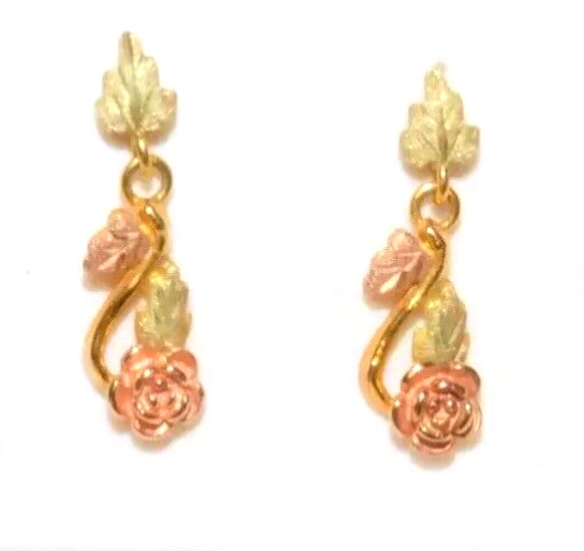 Black Hills Gold 10K Landstrom’s Rose Leaves Earrings