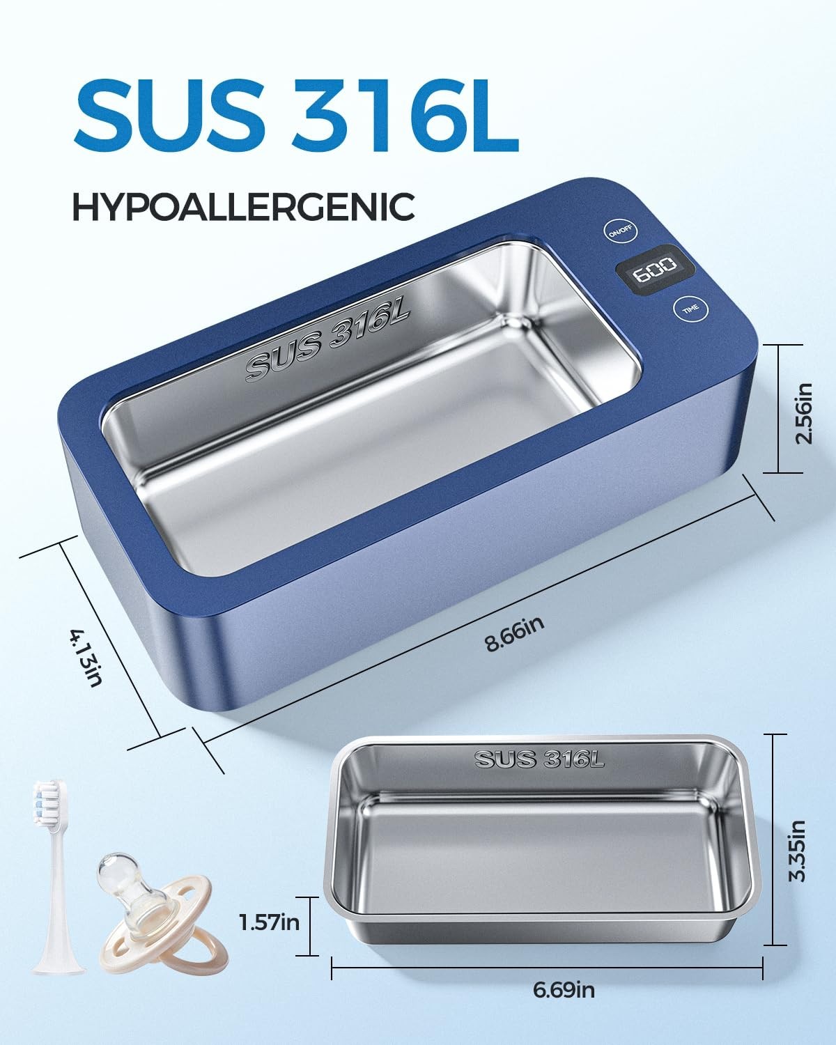 Professional Ultrasonic Jewelry Cleaner 500ml, 50kHz for Jewelry, Eyeglasses, Wa