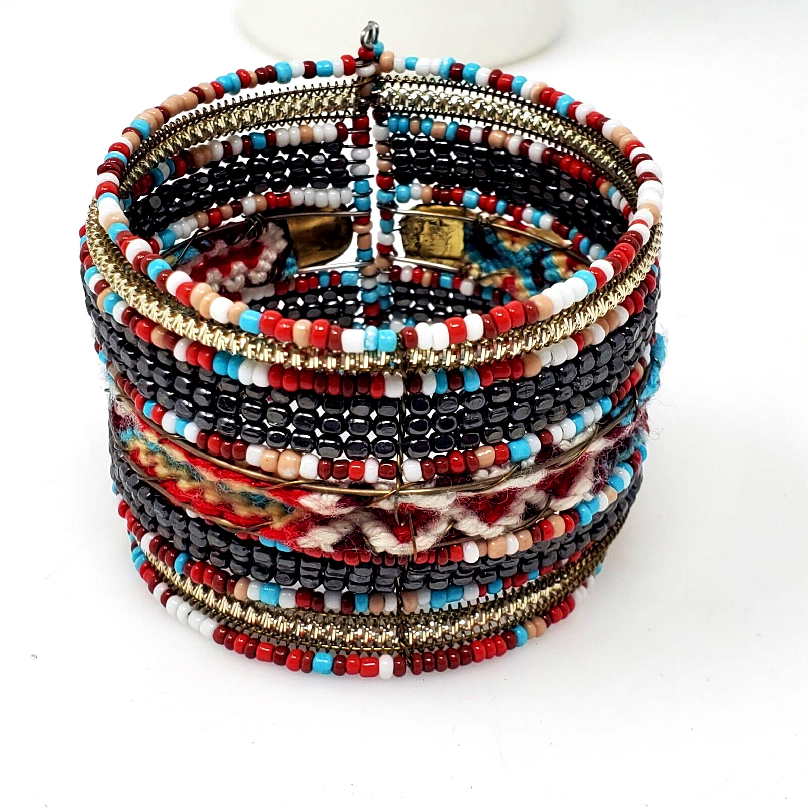 Wide Beaded Braided Jane Cuff Bracelet Multicolor Seed Bead Boho Bangle