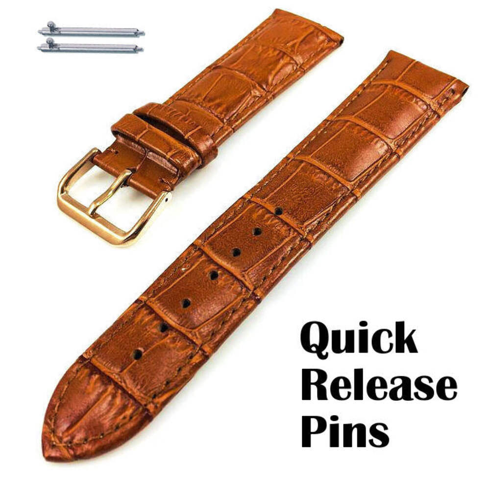 Light Brown Croco Leather Watch Band Strap Rose Gold Buckle 19mm 21mm 23mm #1074