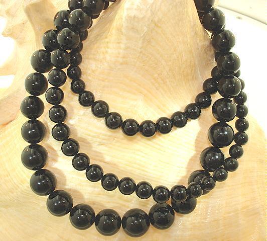 5-10MM GRADUATED ONE-STRAND ROUND GENUINE BLACK CORAL BALL BEAD NECKLACE 24″ #1