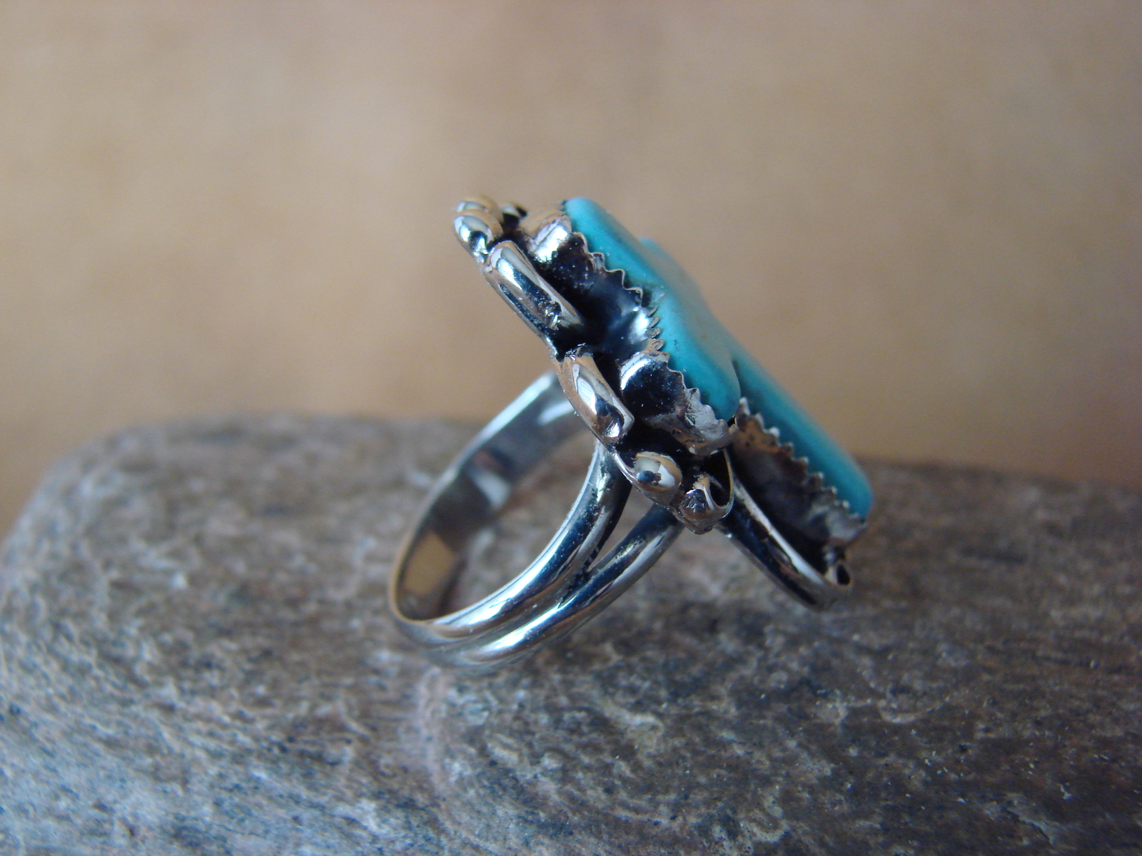 Native American Nickle Silver Turquoise Cross Ring Size 7 1/2 by Phoebe Tolta