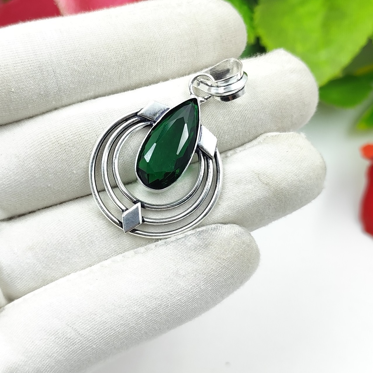 Chrome Diopside Gemstone Handmade 925 Sterling Silver Jewelry Pendant Size-1.75″