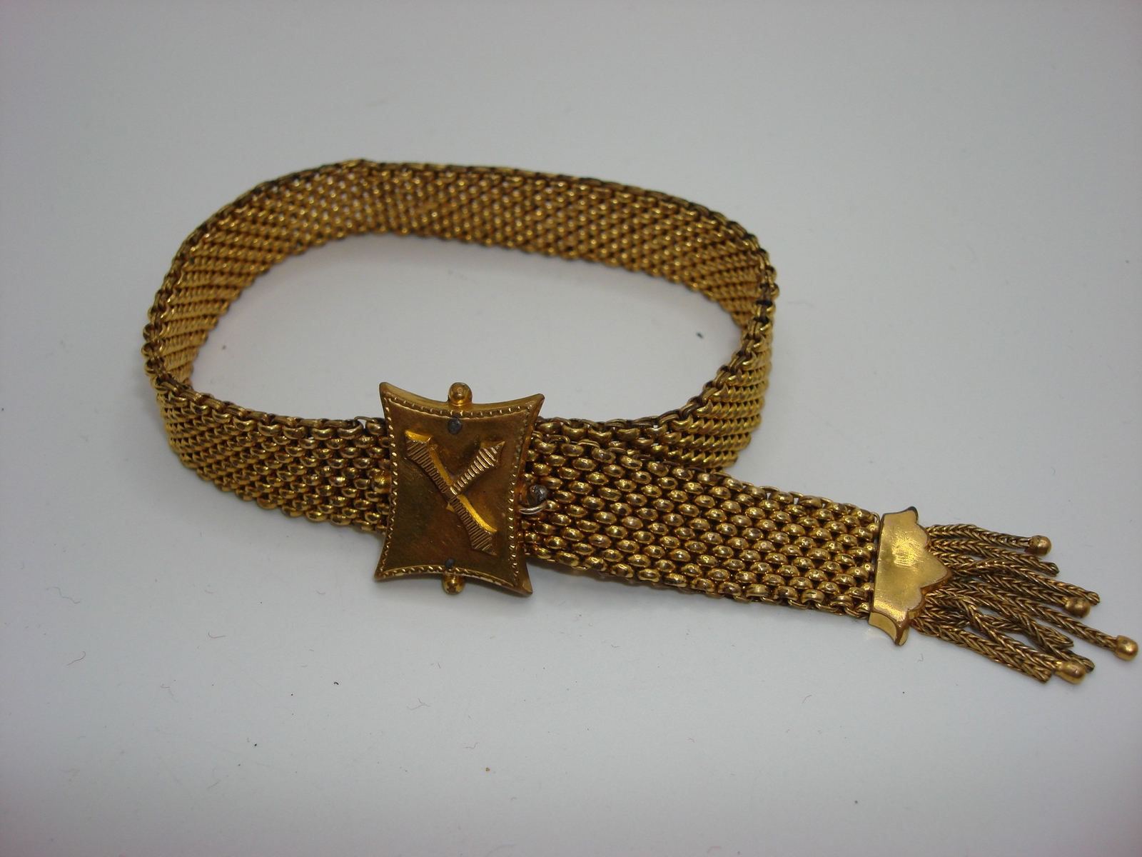 ANTIQUE VICTORIAN PAT. DTD. “NOV. 7.71” MESH SLIDE BRACELET W/FRINGE!