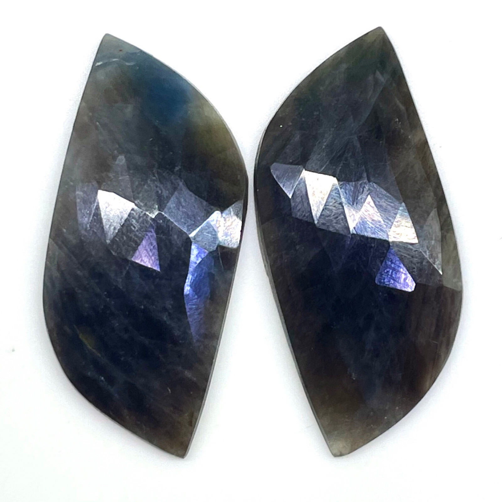 2 Pcs Natural Unheated Sapphire Pair Checker Cut Flat Back Gemstones 48.45 Cts