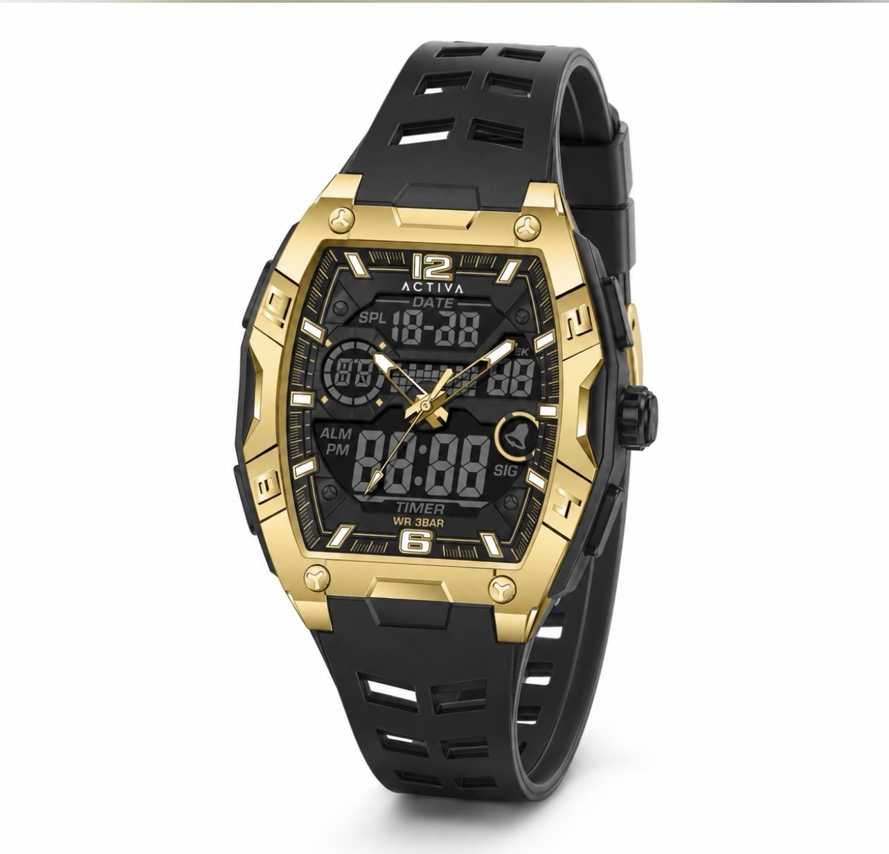 Activa X Invicta ACW8131-005 Men’s Digital Analog Watch 50mm Black Gold New