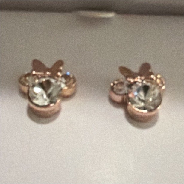 Disney Minnie Mouse 925 Sterling Silver White Crystal Stud Earrings Butterfly
