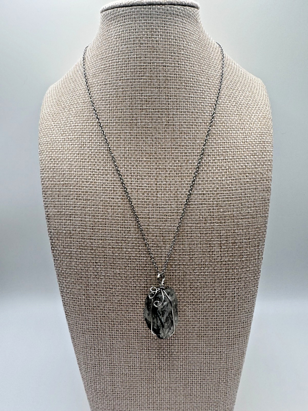 Raw Green Tourmaline in Quartz Wire Wrapped Necklace 304 Stainless Steel Chain