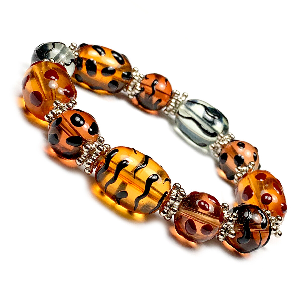 Animal Print Bracelet Leopard Brown Black Beaded Stretch Bracelet for Women