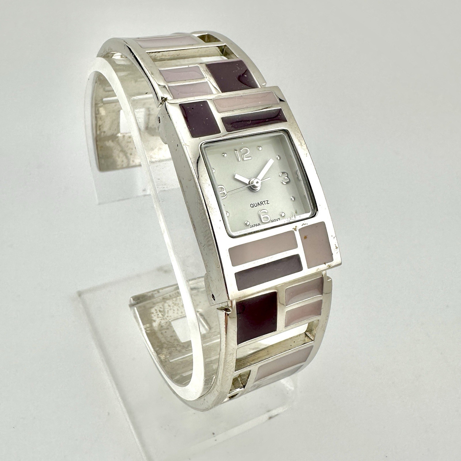 Avon Shades of Violet Silver Tone Cuff Watch with Purple Shades, Has New Battery