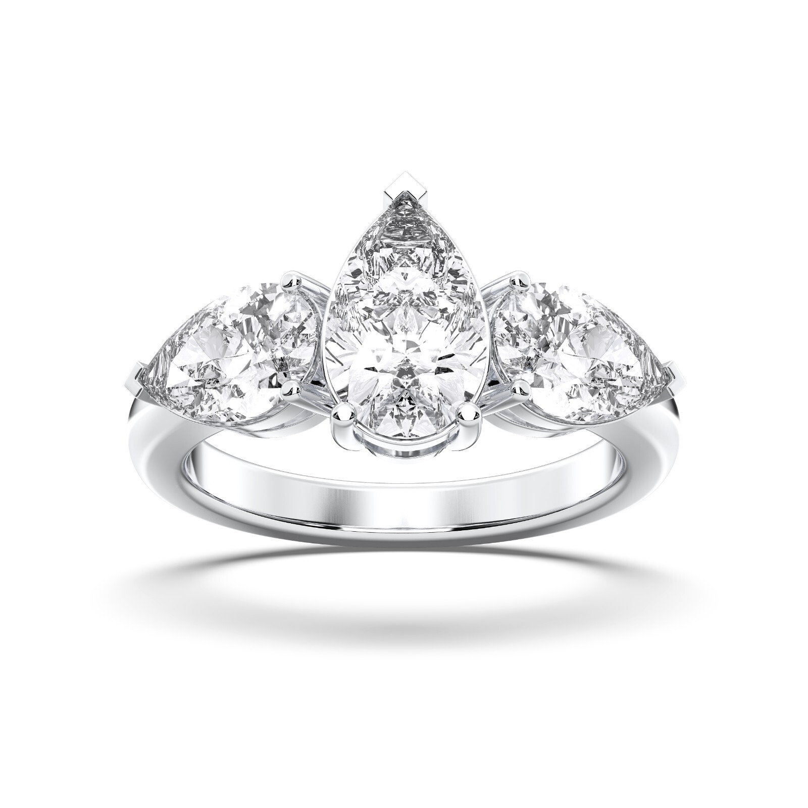 3.40 Ct Pear Cut Moissanite 3 Stone Prong Set Engagement Ring in Silver For Her