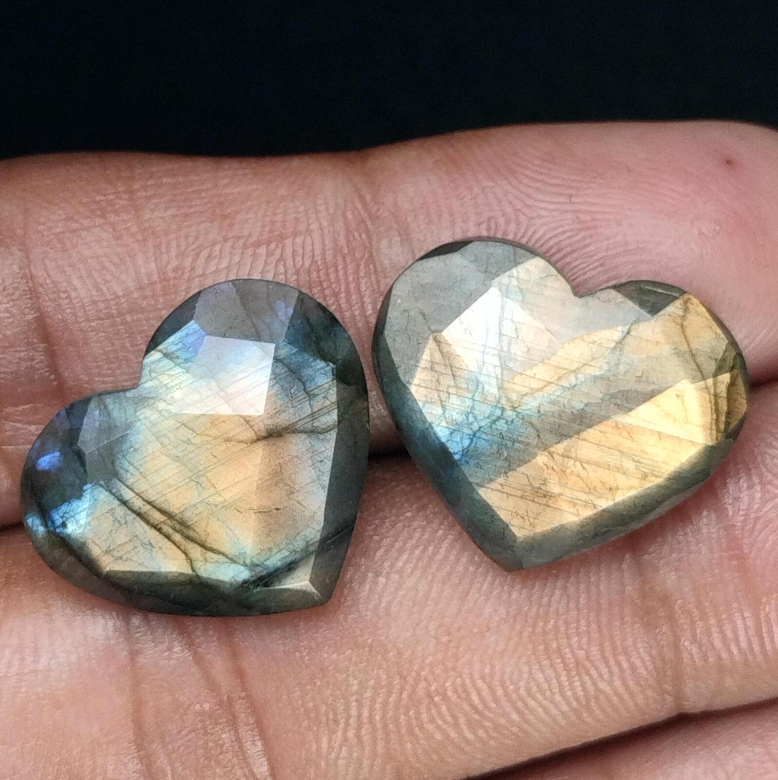 Labradorite Gemstone Cabochon Duo Faceted Brilliance for Artisanal Jewelry 16×20