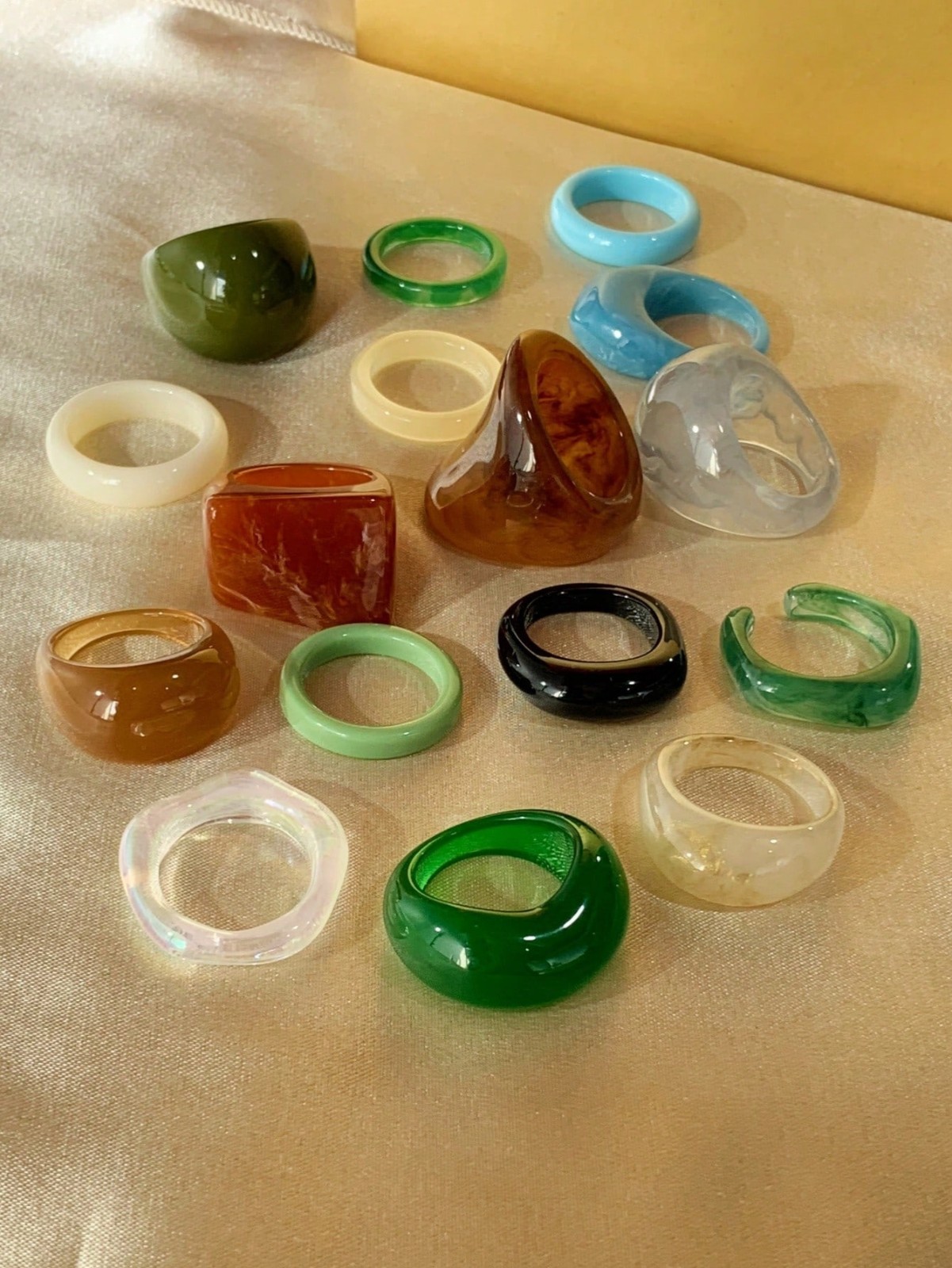15PCS Geometric Transparent Resin Rings – Acrylic Crystal Ring Set Women Jewelry