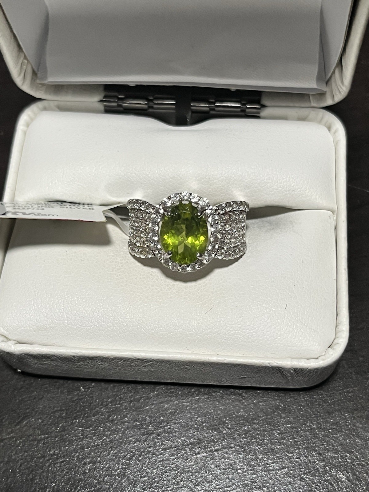 JTV 2.80ct Oval Peridot & 1.83ctw White Zircon Ring Sterling Silver 925 Size 6