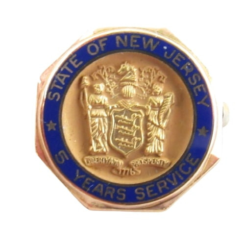 10K Gold Filled Youth Fellowship & NJ 5 Years Service Enamel Pins Brooches Vtg