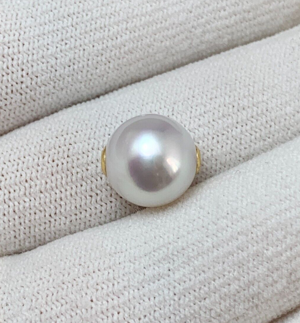 10.8mm Round White Rose South Sea Loose Full Drilled Pearl, 18k Yellow Gold