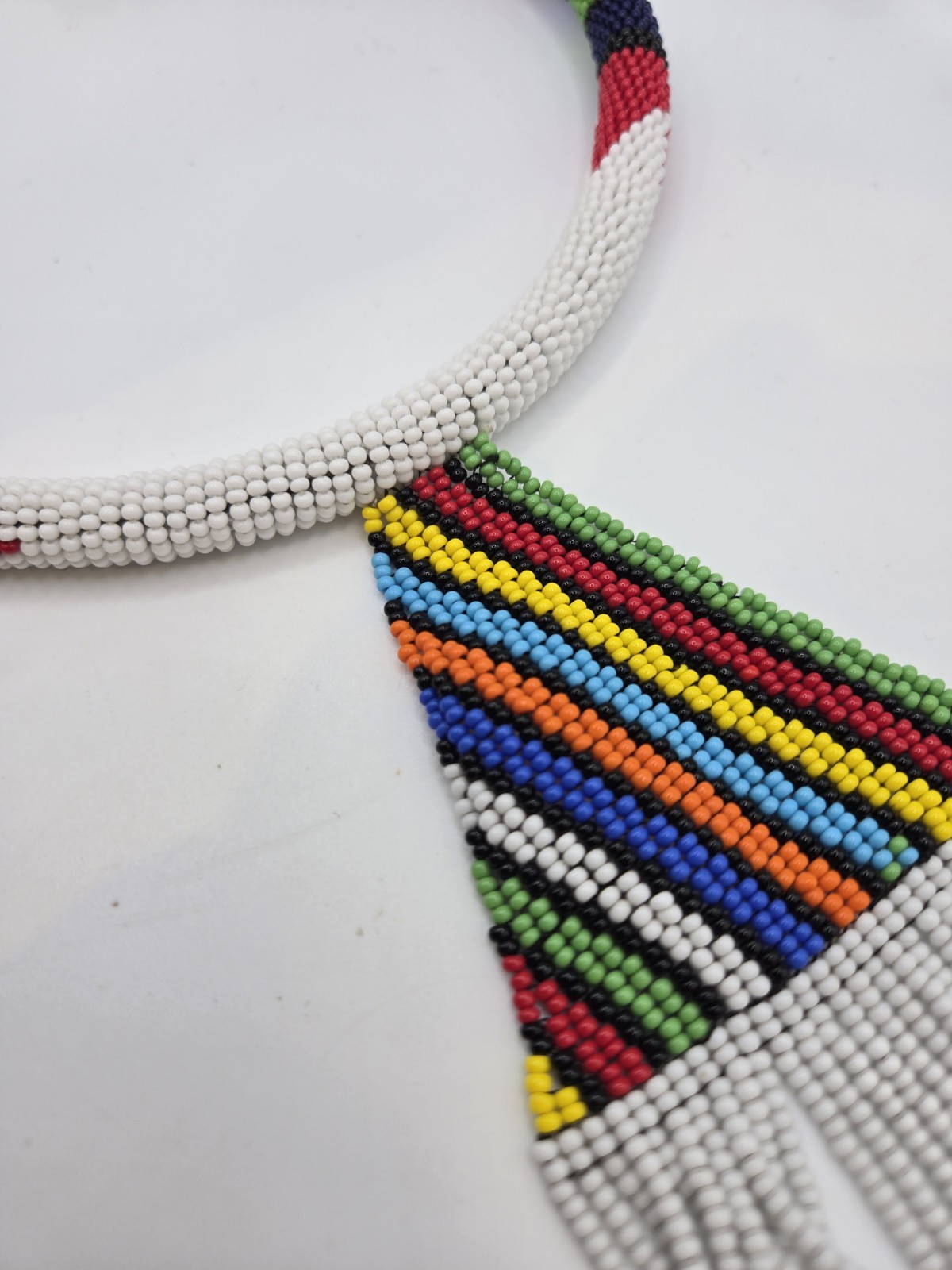 AFRICAN MAASAI TRIBAL KENYA BEADED COLLAR NECKLACE Chunky Tube Fringe Charm