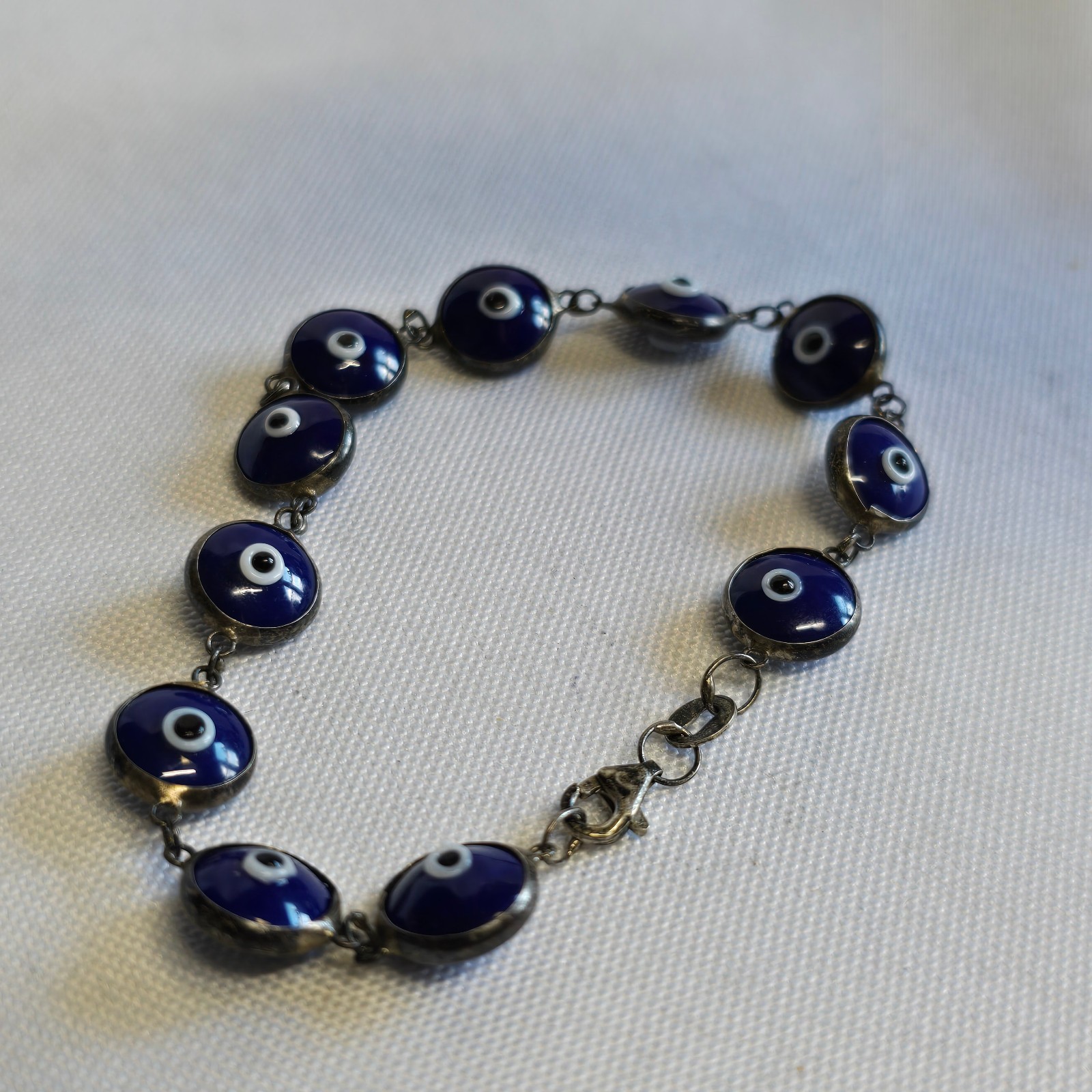 Sterling Silver Evil Eye Bracelet 7.83g Fine Jewelry 7.25″ Lobster Clasp