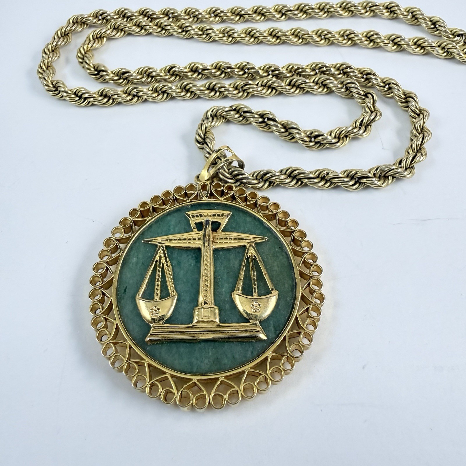 Astrological Symbol LIBRA Double Sided Dragon Pendant Necklace 22″