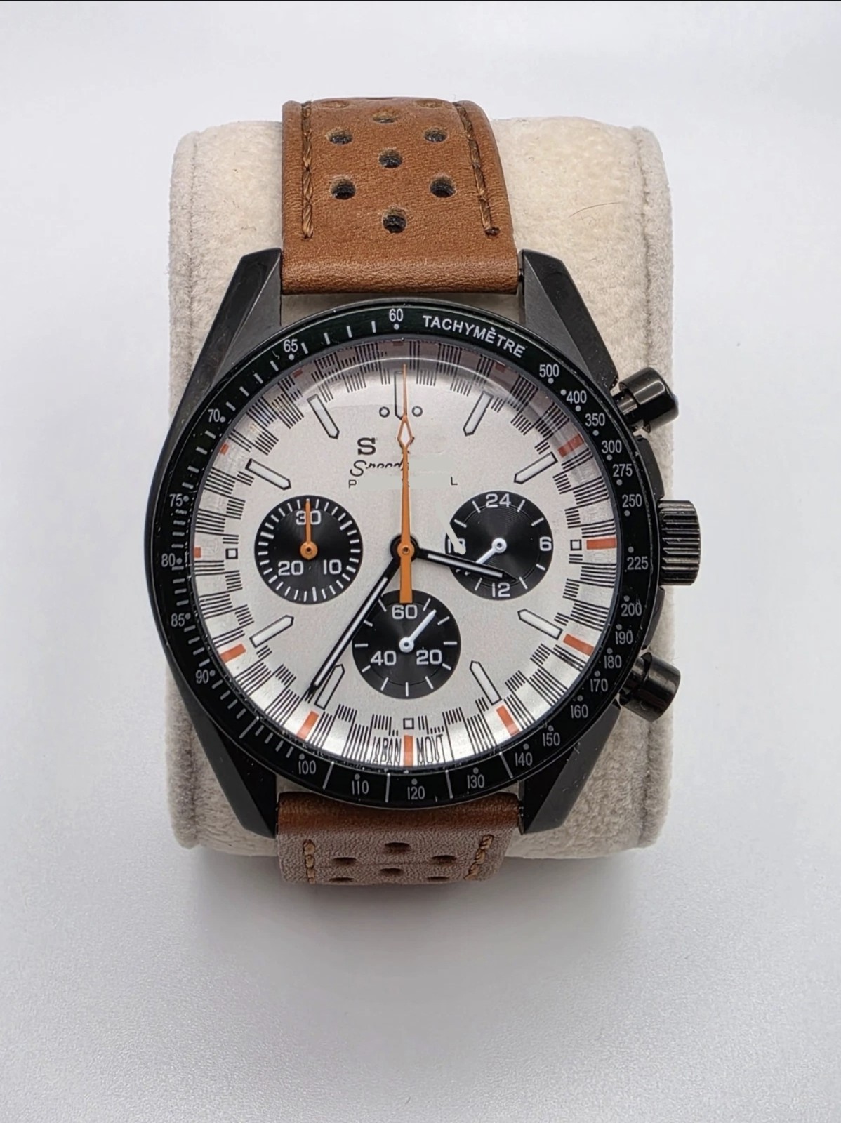Custom Racing Chronograph Watch – White Dial – VK63 Mecha-Quartz – Black Case