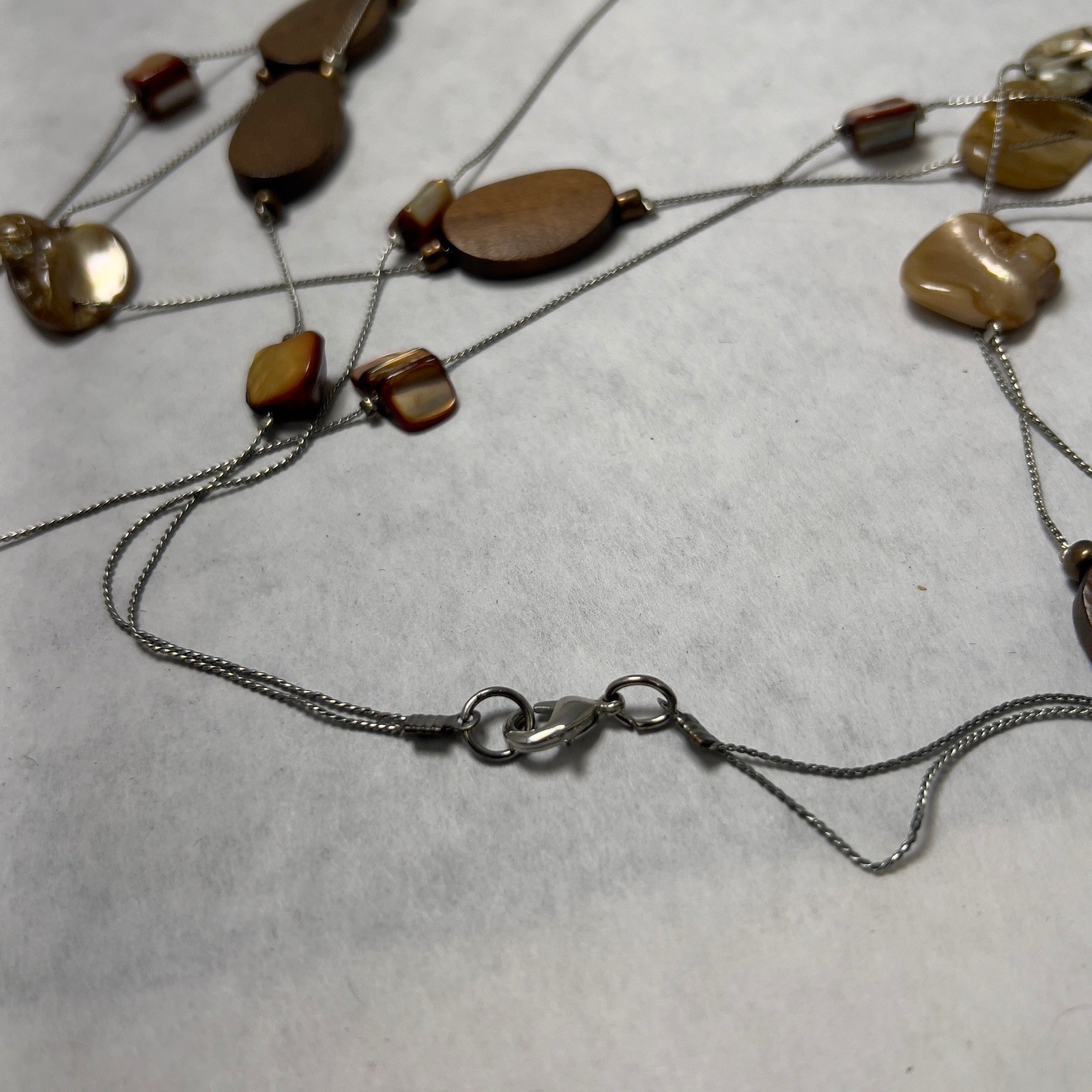 Elegant Mixed Media Beaded Necklace Silver Tone Long Layering Statement