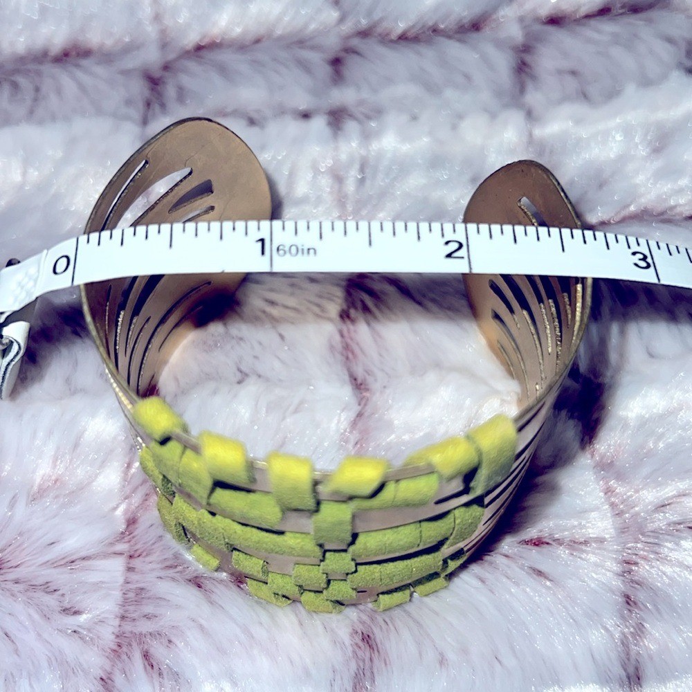 Vibrant Green and Gold Basket-Weave Bracelet and Bow Bracelet 2 Piece