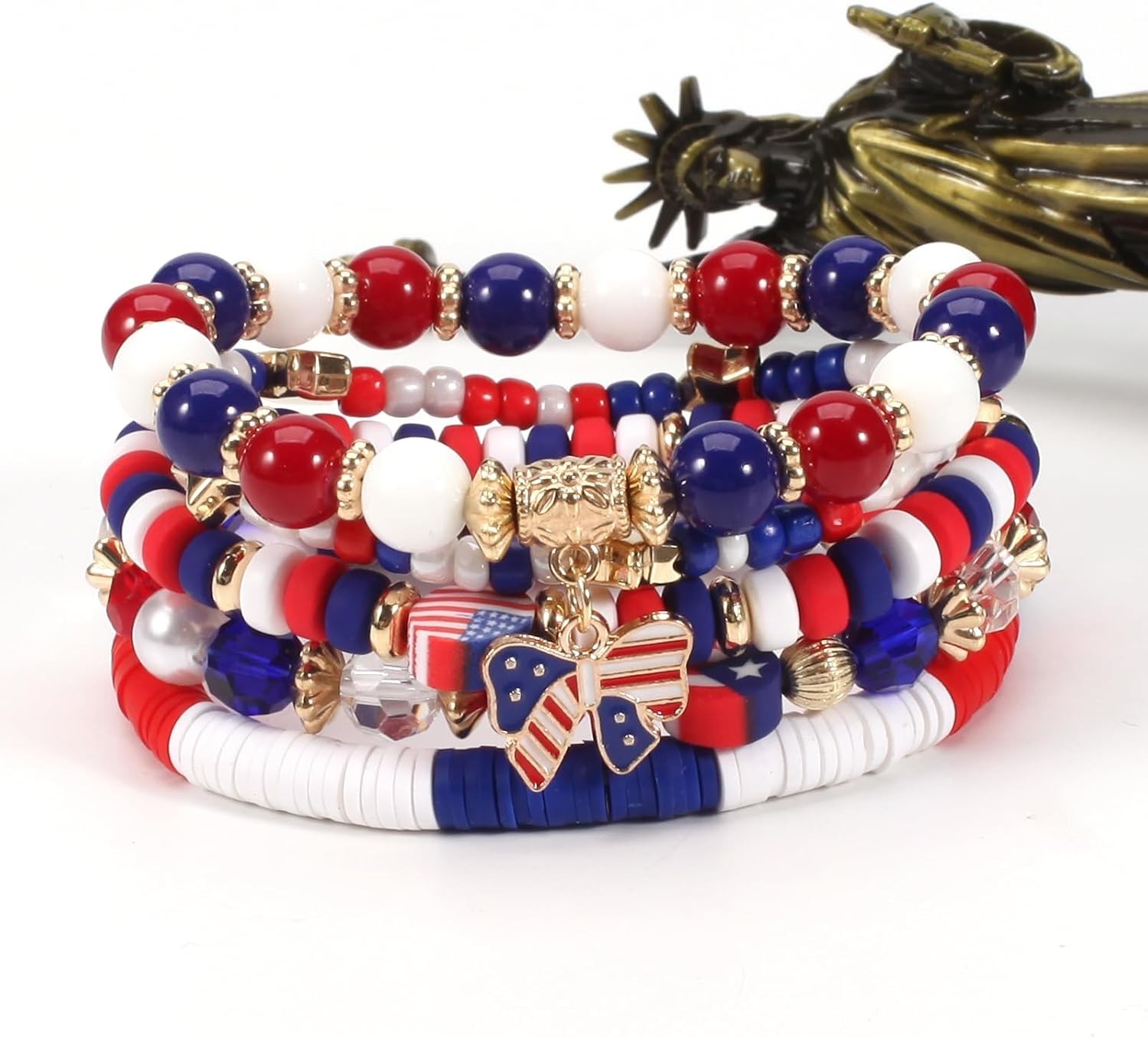 Patriotic Boho Colorful Beads & Charm Bracelets – 10 Pack