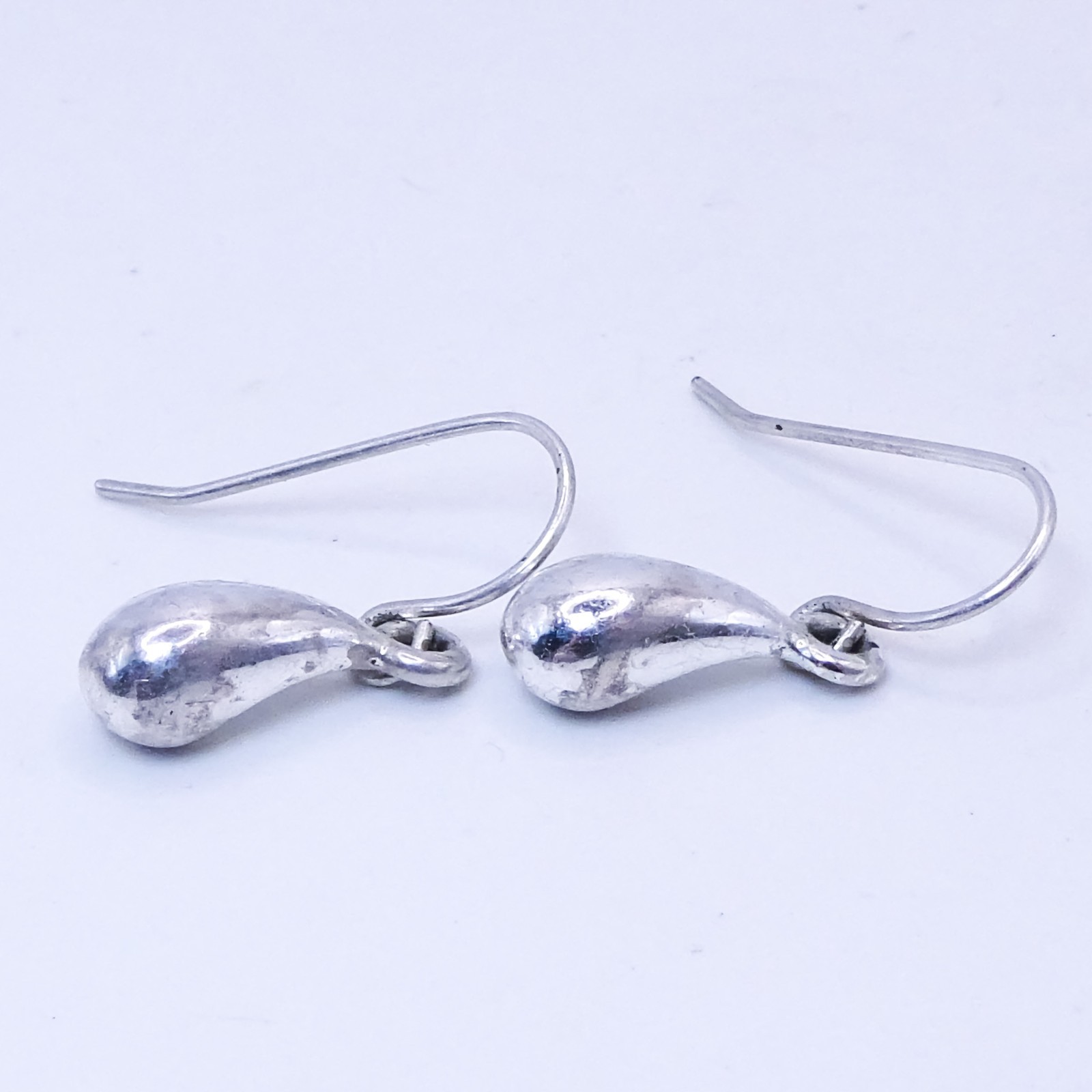 Silver Teardrop Drop Dangle Asymmetrical Vintage Sterling 925 1″ Earrings
