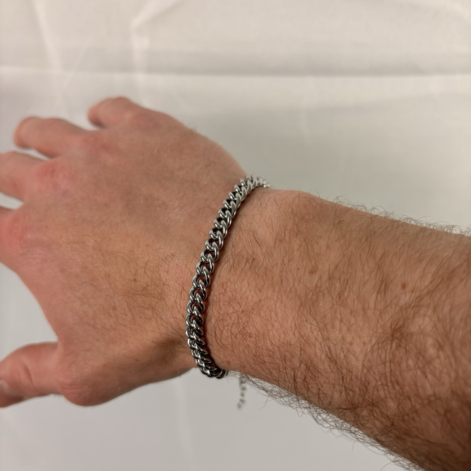 Silver Bracelet 316L Surgical Stainless Steel Curb Bracelet 6mm 8” + 2” Extender