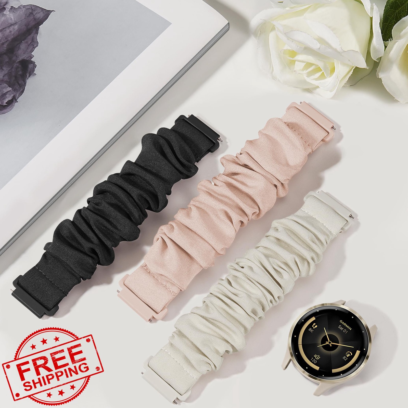 Tovimall Scrunchie Bands for Garmin Venu 3S 2S 18mm 3 Pack Large
