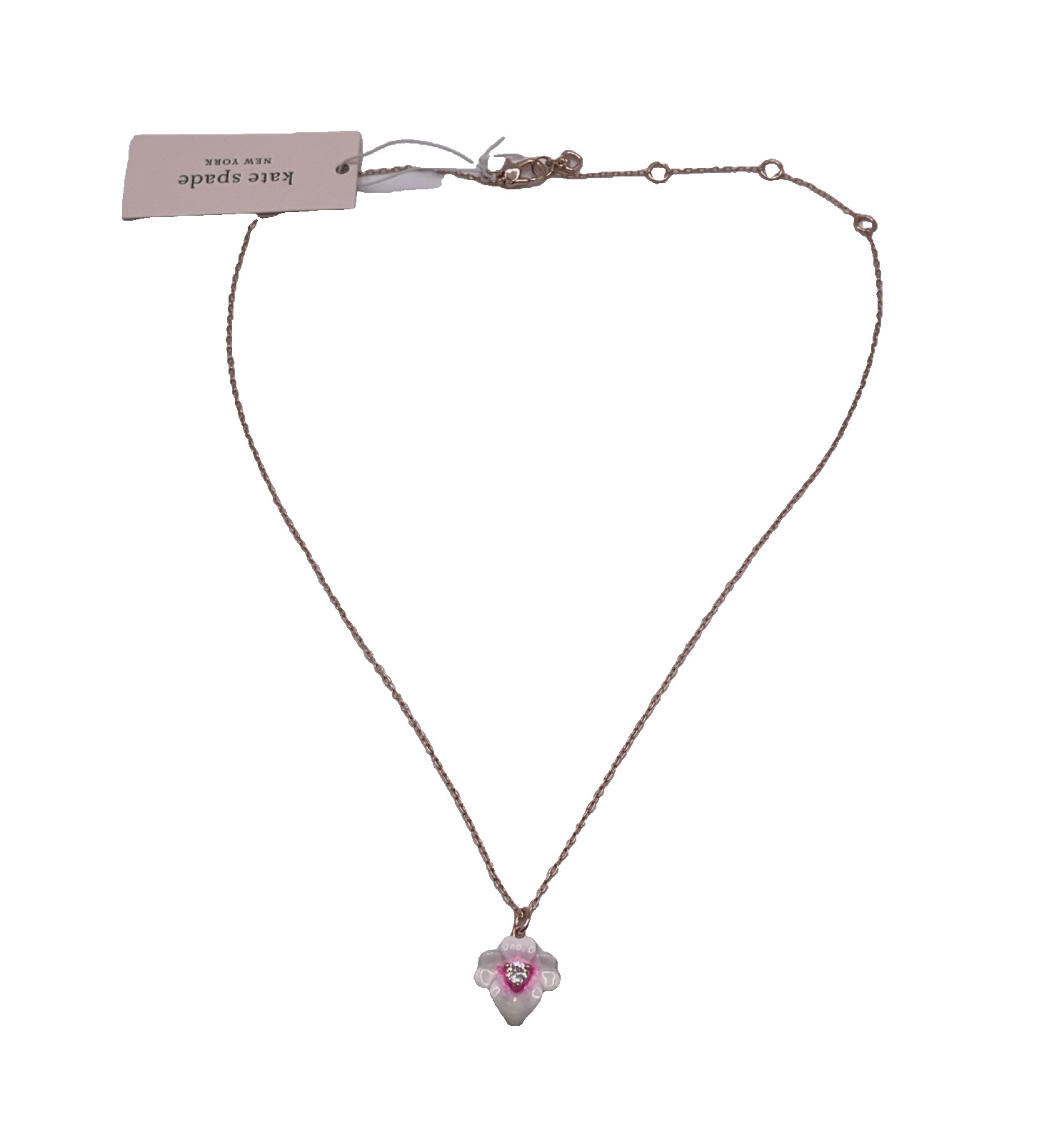 Kate Spade Precious Pansy Pink Flower Necklace Rose Gold Plated NEW Jewelry Gift