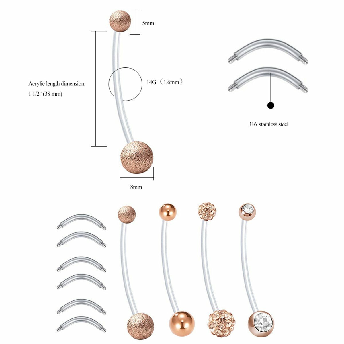 4Pcs 14G Pregnancy Belly Button Rings Sport Maternity Flexible Navel Belly Rings