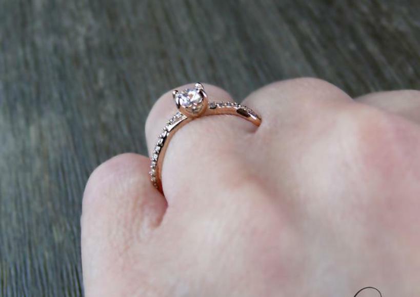 0.70 CT White Round CZ Twisted Engagement Ring In 14K Rose Gold Finish