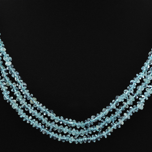 BEAUTIFUL STRIKING 218.35 CTS NATURAL 3 LINE BLUE AQUAMARINE BEADS NECKLACE (RS)