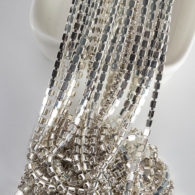1Yard Glitter Flatback Sew On Rhinestones Chain Glass Crystals With Alloy Claw