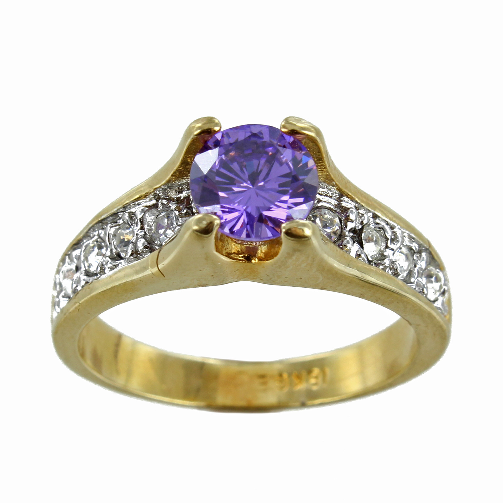 18k Gold Electroplated Amethyst with Cubic Zirconia Pave Ring Sizes 8,7,5