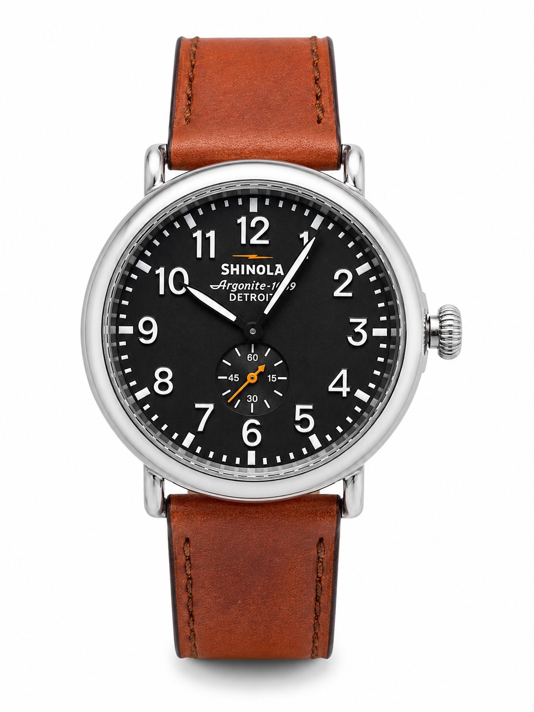 Shinola Runwell 47mm Argonite 1069 Small Seconds Watch Brown Leather Strap New