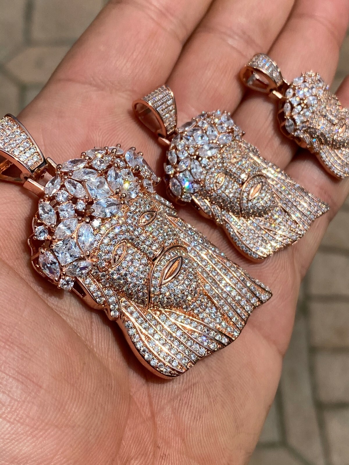 Real Hip Hop 14k Rose Gold Plated 925 Sterling Silver Jesus Piece CZ Pendant Icy