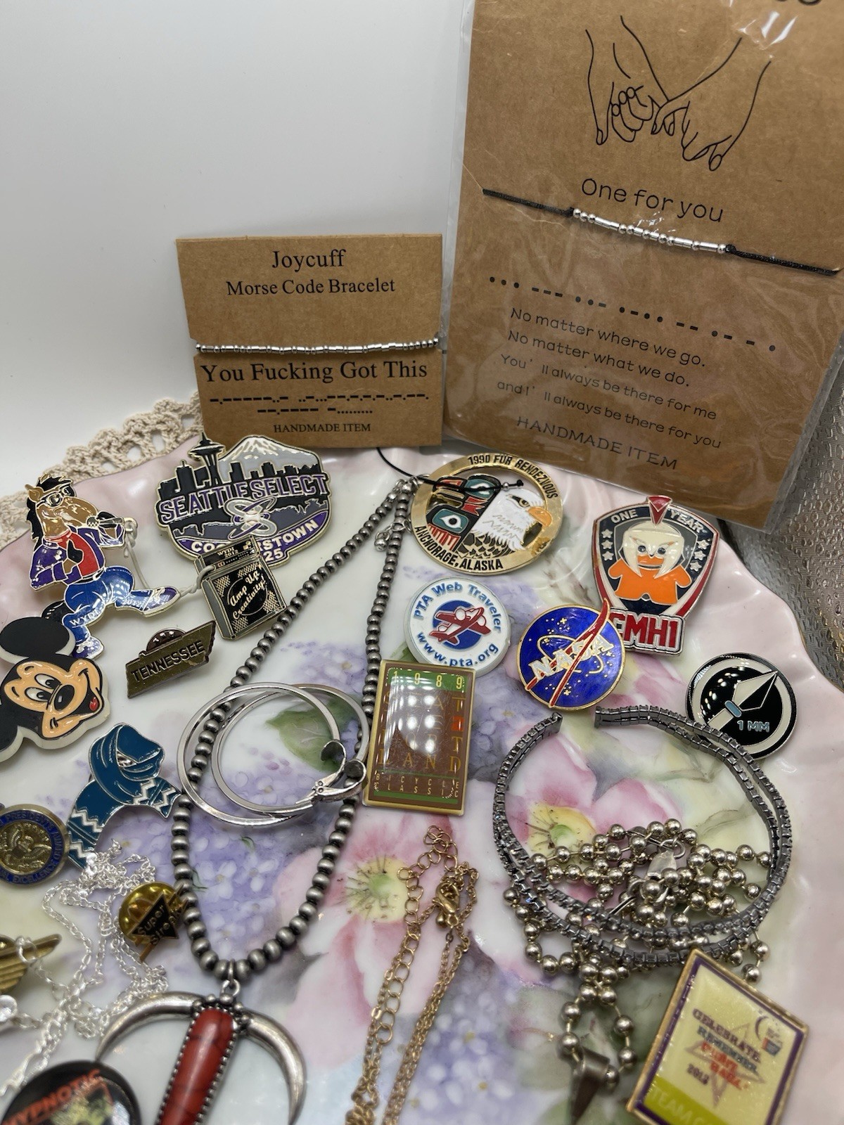 Mixed Lot Costume Jewelry, Necklaces, Pins, Bracelets, Cuffs And Earrings