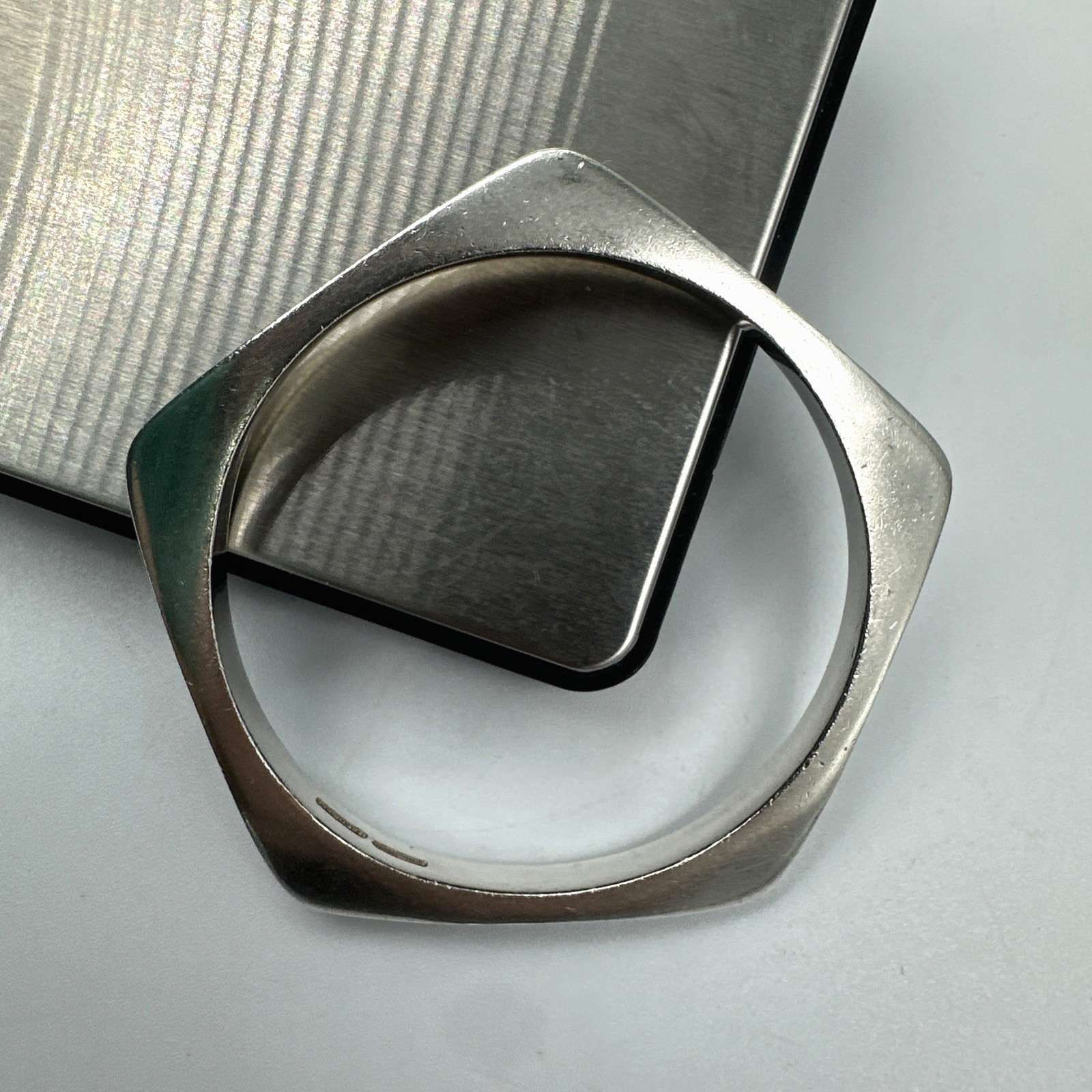 Vtg Jondell Mexico Sterling Silver Pentagon Bangle Bracelet 28.9g Sz ~7.75 5mm
