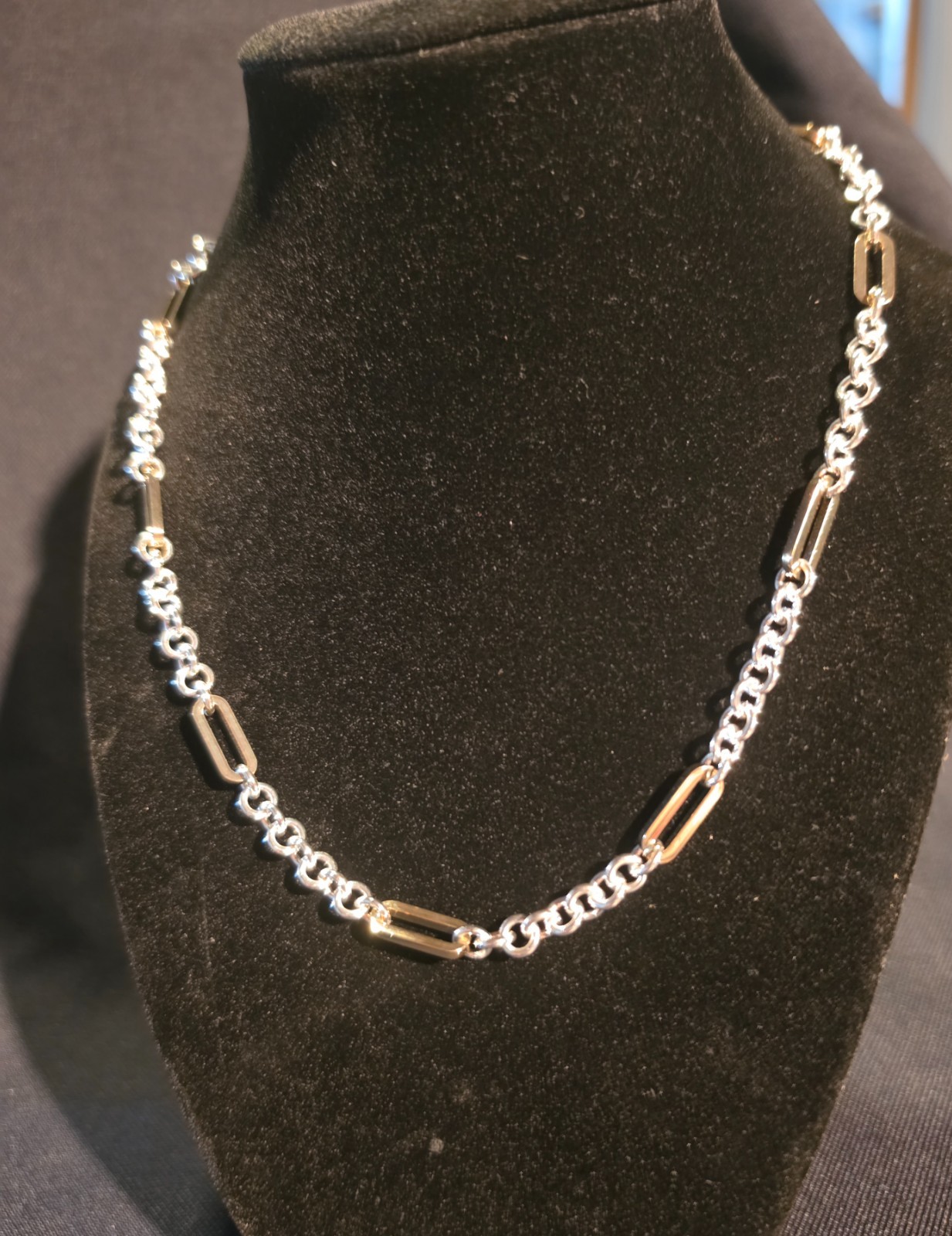 Lauren Ralph Lauren LRL Two Tone Paperclip Link Chain Necklace Silver Gold 17″