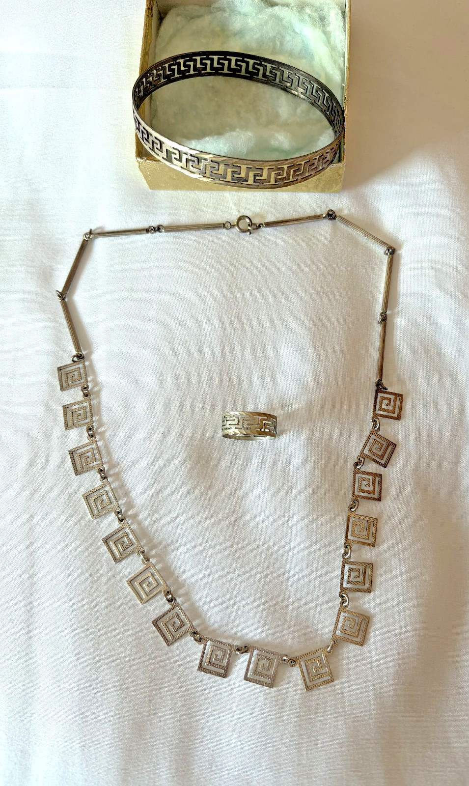 Silver Greek Key Jewellery Set – Bracelet, Ring & Statement Necklace
