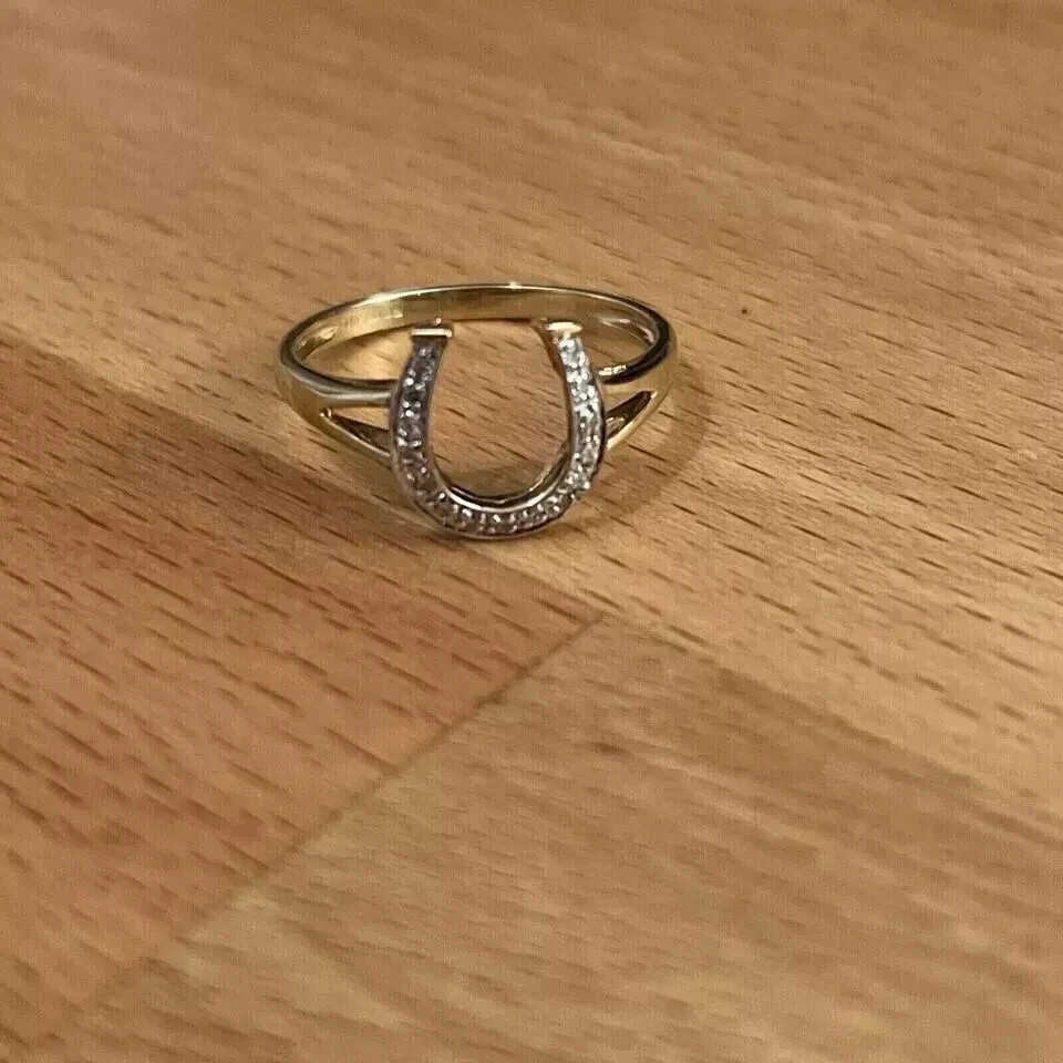 Wedding Horse Shoe Ring 2Ct Round Cut Lab-Created Diamond 14K Yellow Gold Plated