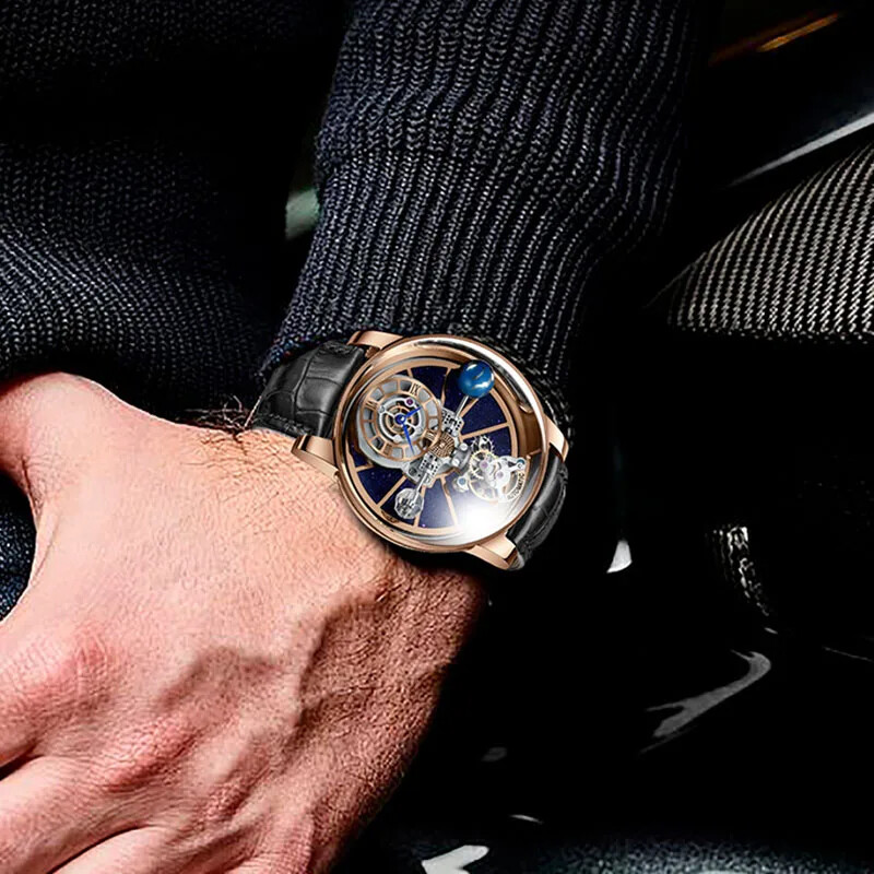 PINDU Design P5015 Men Watches Celestial Tourbillion Astronomi 5ATM Leather