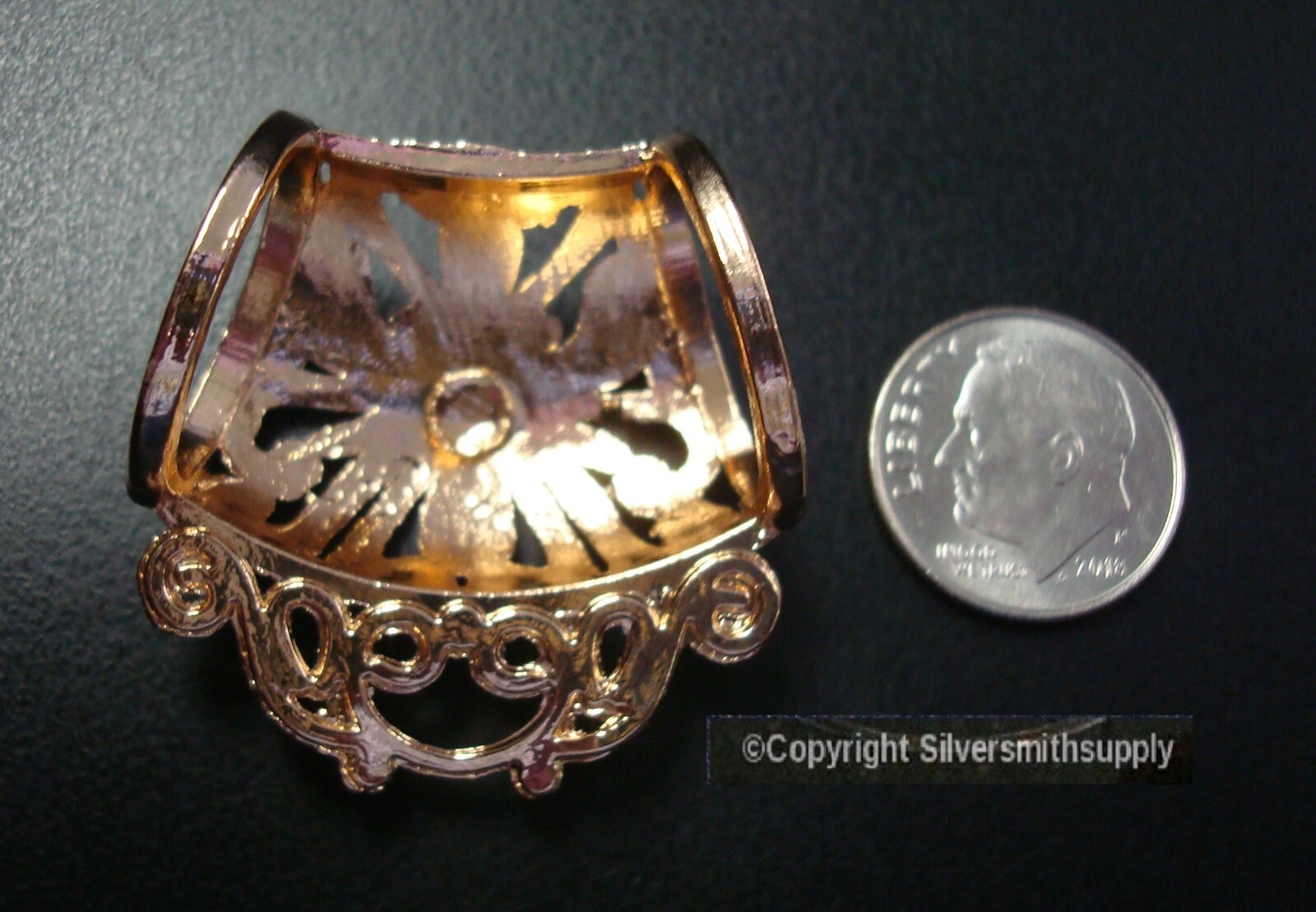 Scarf ring slide clip filigree dangle tube clasp Lt Rose Gold pl scarf FPC183B