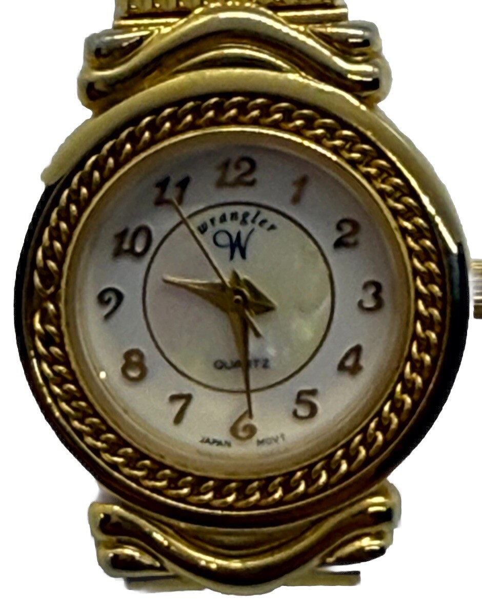 Vintage Wrangler Women’s Gold Tone Watch MOP Dial Stretch Bracelet W1264QB V377