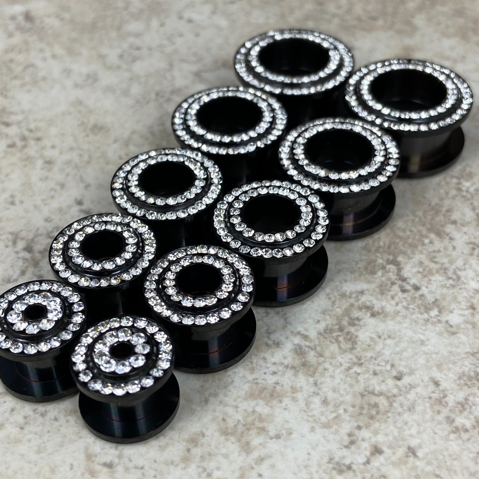 Pair of Black CZ STYLE 3 Screw on Tunnels set gauges plugs PICK SIZE