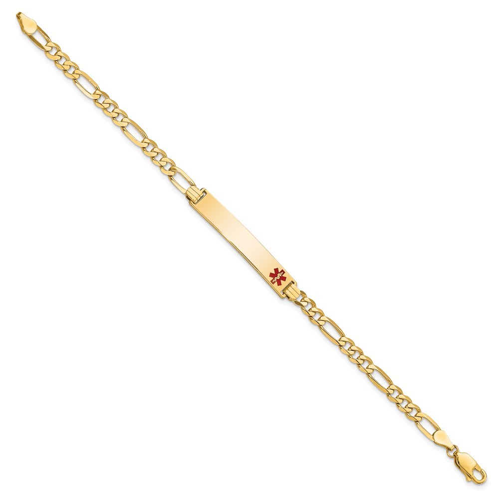 14K Yellow Gold Solid Chain 33x6mm Red Enamel Flat Figaro Link Bracelet 7″